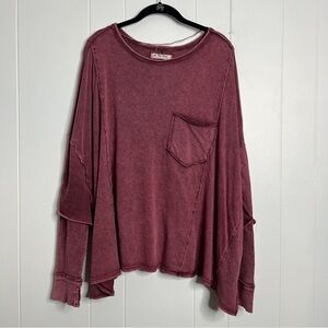 We The Free Oversize Sunwashed Red Long Sleeve Top Boho Jersey Knit Women's S
